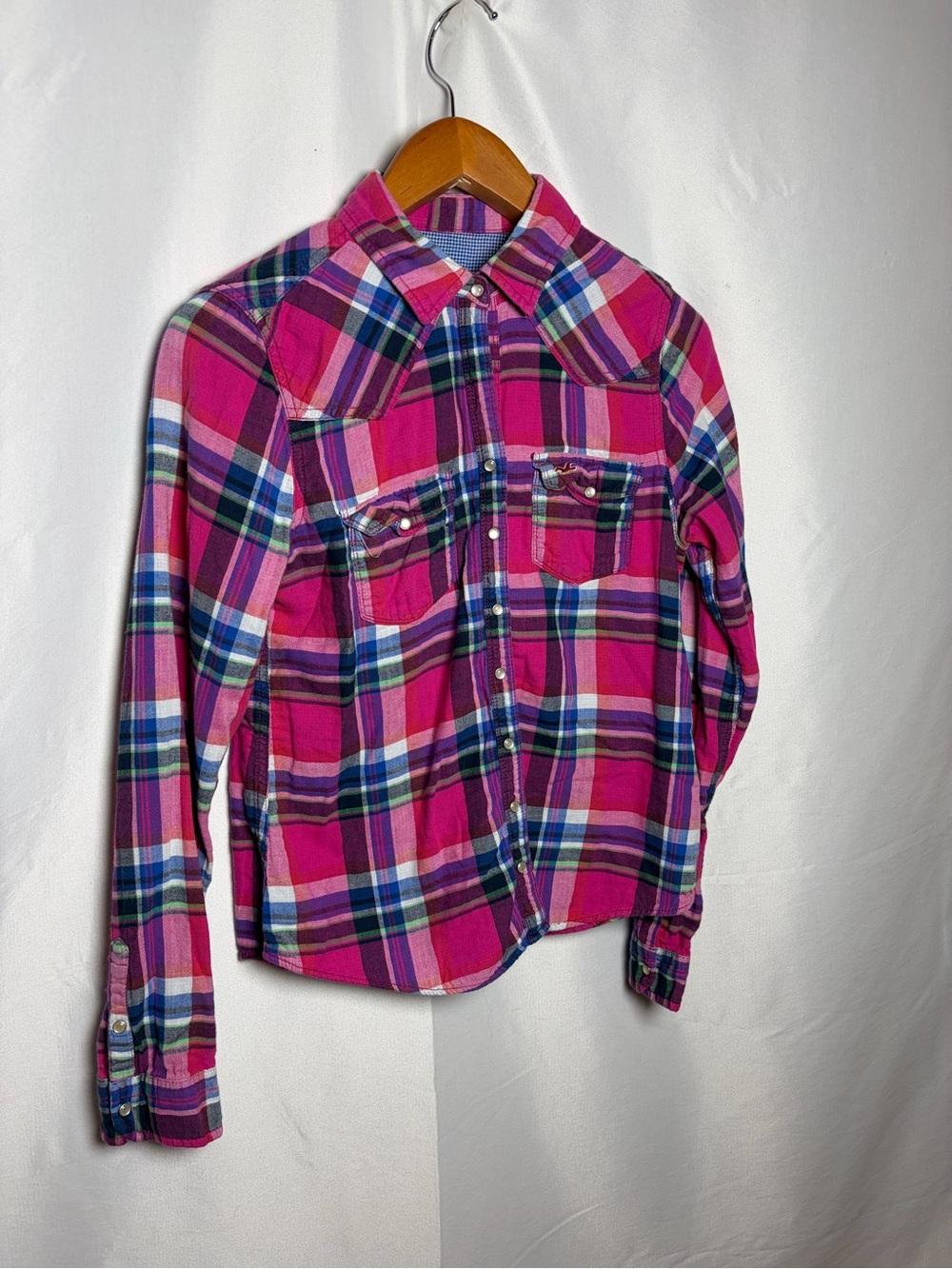 Hollister Bright Pink Plaid Button-Down Shirt